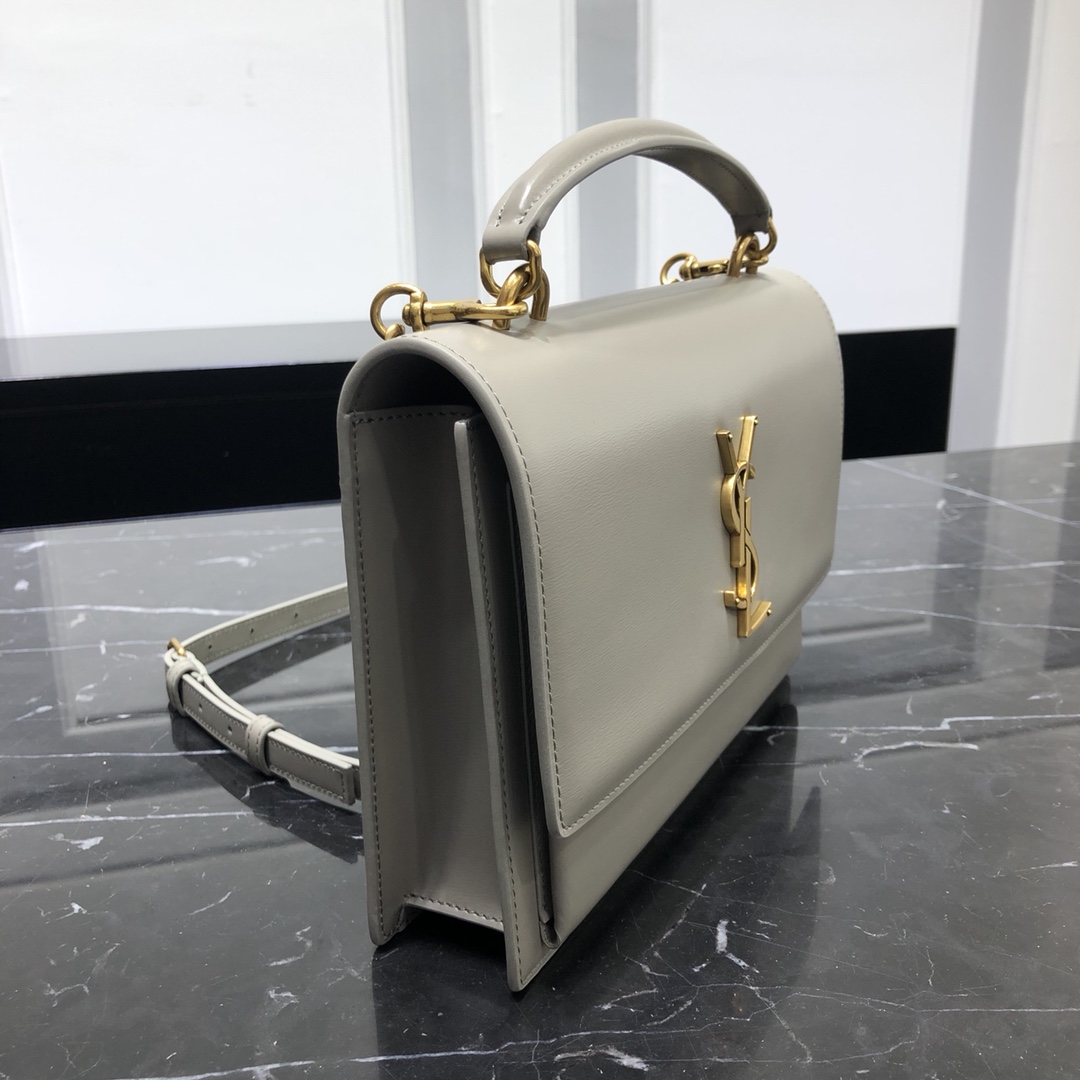 Saint Laurent Sunset Top Handle Smooth Calfskin Handbag Shoulder Bag Grey 634723 Gold